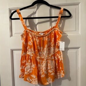 O'Neill Orange and White Floral Camisole with Smocked Detail